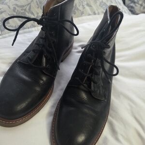 Aldo Black Leather Lace-Up Ankle Boots with Brown Welt